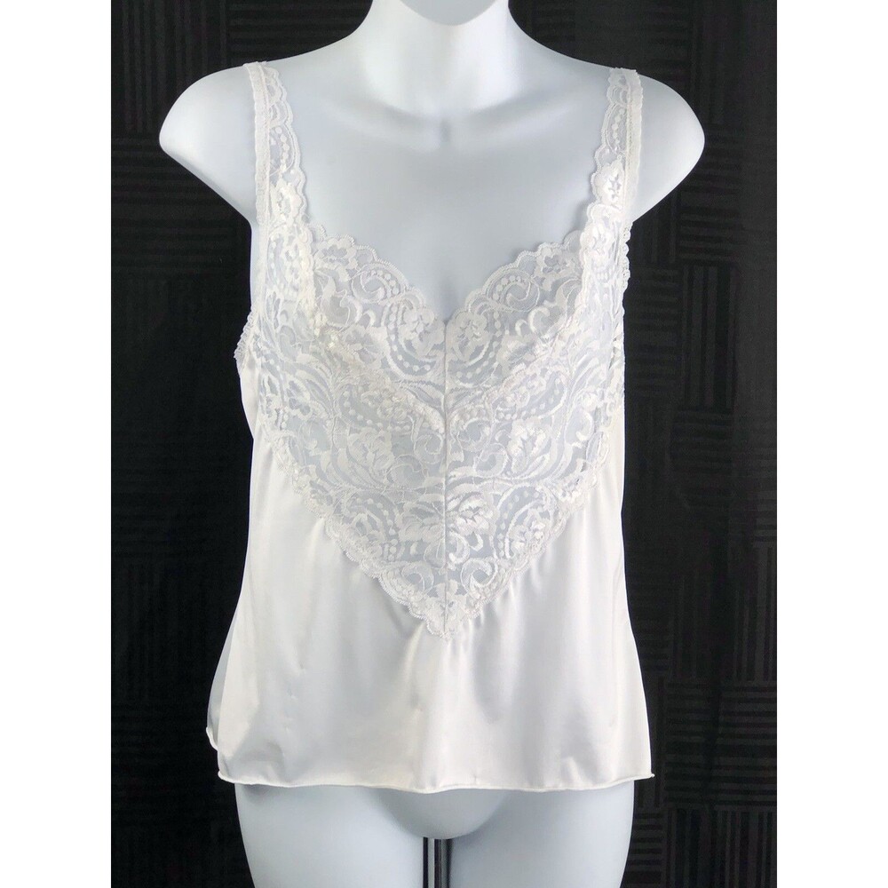 Vintage Camisole Cami Lingerie Slip S/M Wht Lace Satin Fairy Y2K 90s Coquette